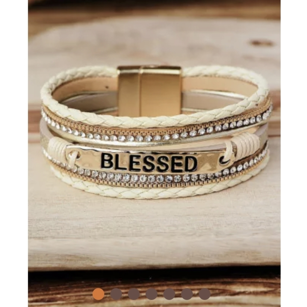 Rhinestone Leather Layered Blessed - Picture 4 of 4